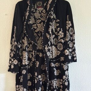 Johnny Was Floral Embroidered Black Cardigan
